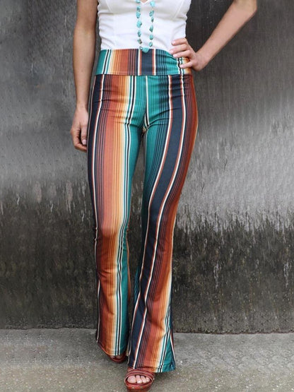 High Waist Striped Bootcut Pants-Jewearrings