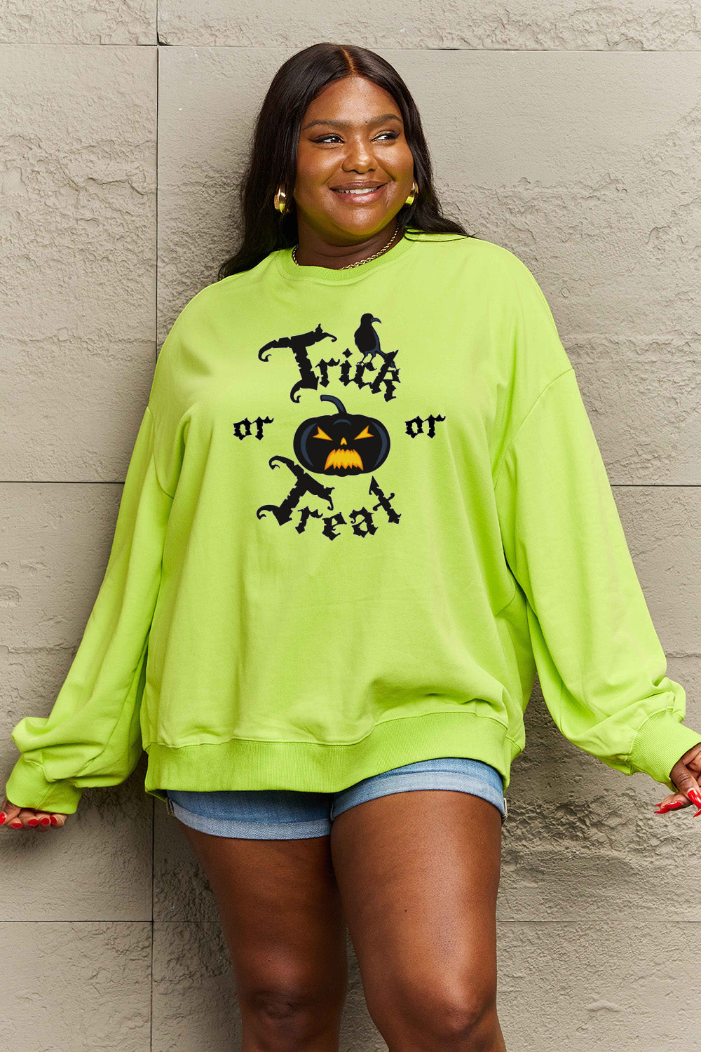 Simply Love Full Size TRICK OR TREAT Graphic Sweatshirt-Jewearrings