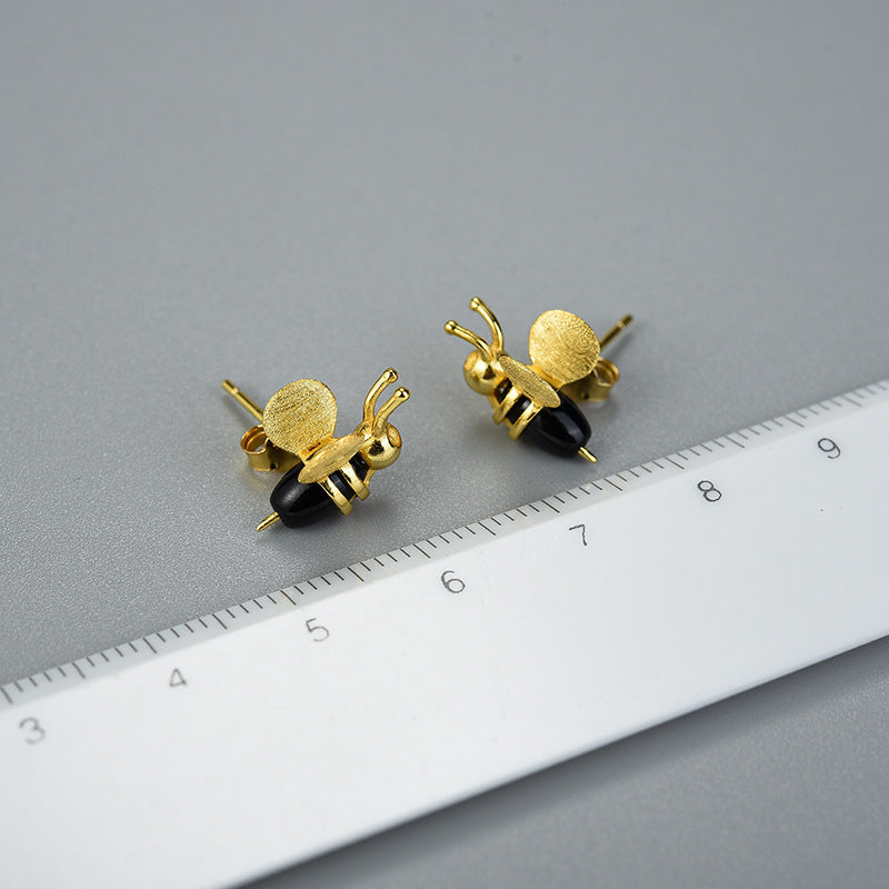 Unique Insect Delicate Bee Sterling Silver Stud Earrings-Jewearrings