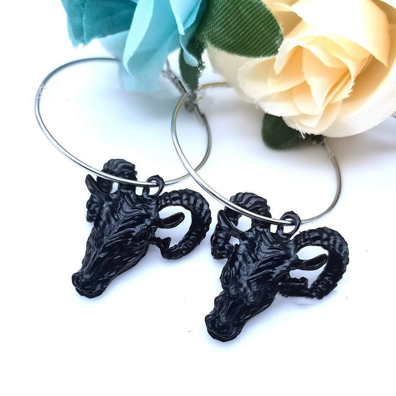 New Baphomet Style Goat Hoop Earrings-Jewearrings