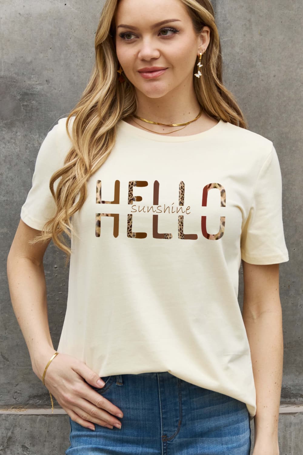 Simply Love Full Size HELLO SUNSHINE Graphic Cotton Tee-Jewearrings