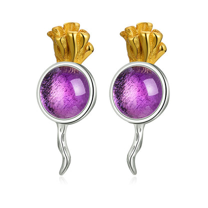 Radish Amethyst Sterling Silver S925 Women's Stud Earrings-Jewearrings