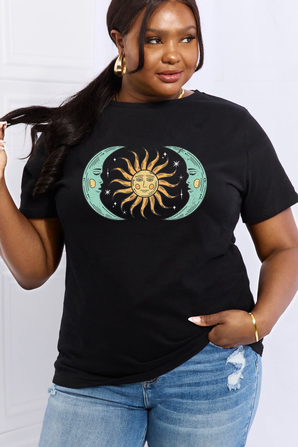 Simply Love Full Size Sun & Moon Graphic Cotton Tee-Jewearrings