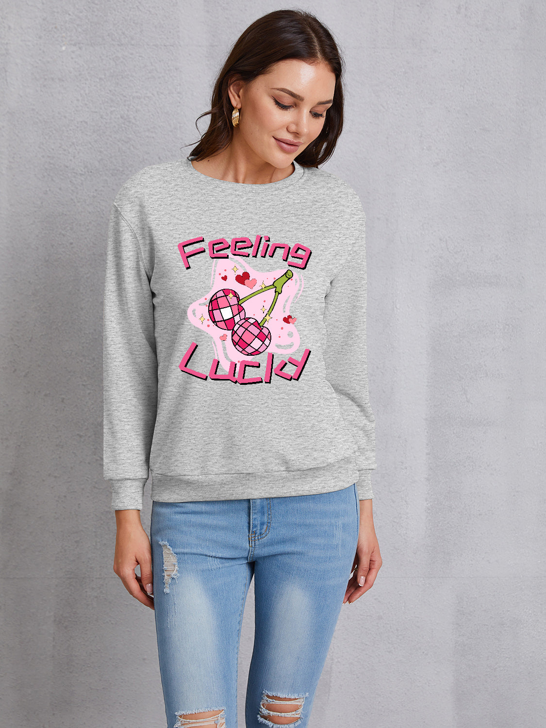 FEELING LUCKY Round Neck Sweatshirt-Jewearrings