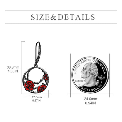 Sterling Silver Red Rose Flower Leverback Earrings Jewelry for Women-Jewearrings