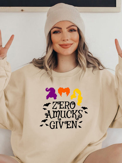 Full Size Round Neck Long Sleeve ZERO AMUCKS GIVEN Graphic Sweatshirt-Jewearrings