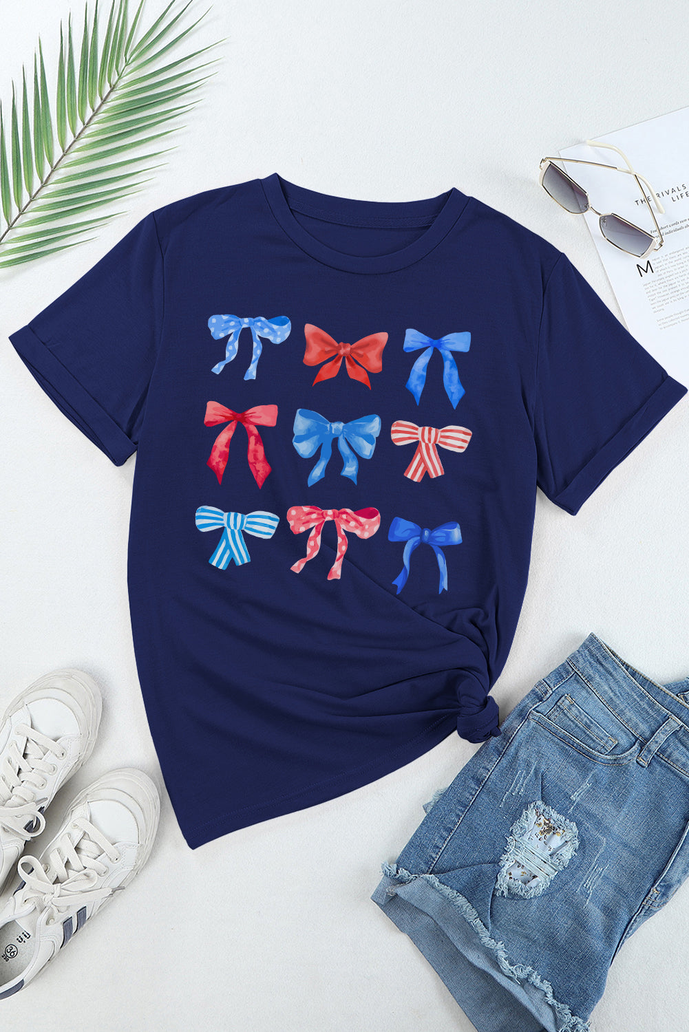 Bow Graphic Round Neck Short Sleeve T-Shirt-Jewearrings