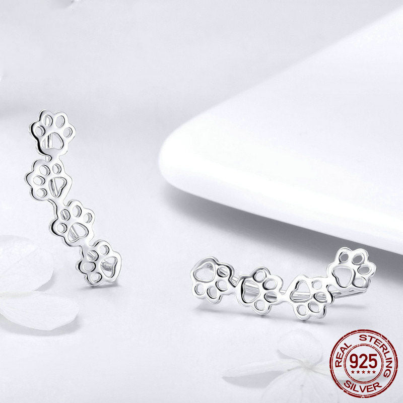 Cute Pet Paw Print S925 Sterling Silver Stud Earrings-Jewearrings