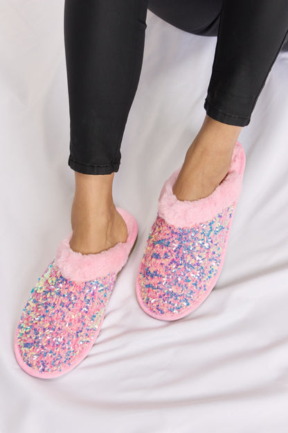 Forever Link Sequin Plush Round Toe Slippers-Jewearrings