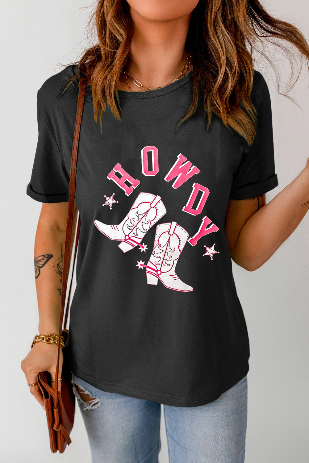 HOWDY Cowboy Boots Graphic Tee-Jewearrings