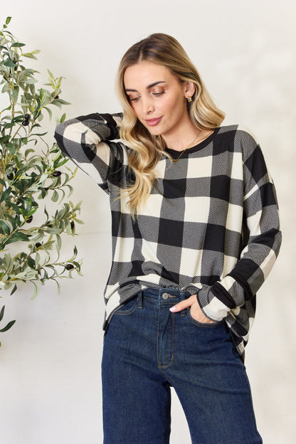 Celeste Full Size Plaid Round Neck Long Sleeve T-Shirt-Jewearrings