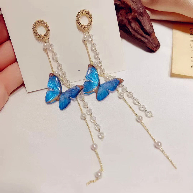 Silver Post Bow Knot Star Pearl Tassel Earrings-Jewearrings