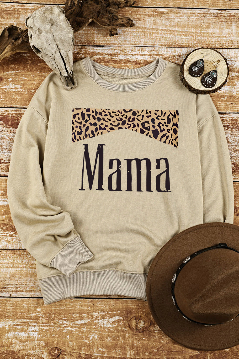 MAMA Leopard Graphic Drop Shoulder Sweatshirt-Jewearrings