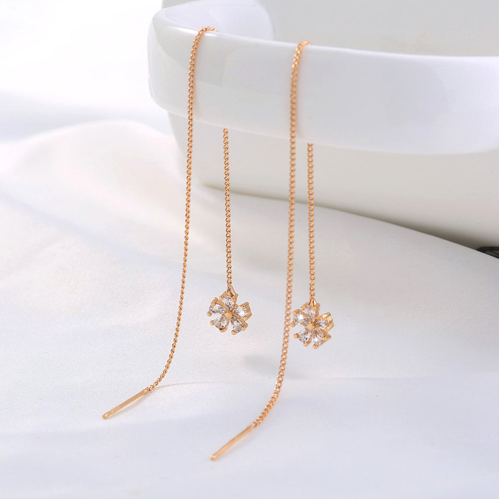 Gold Crown Waterdrop Zircon Tassel Earrings-Jewearrings