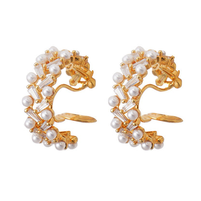 Retro Elegant Round Pearl Earrings-Jewearrings