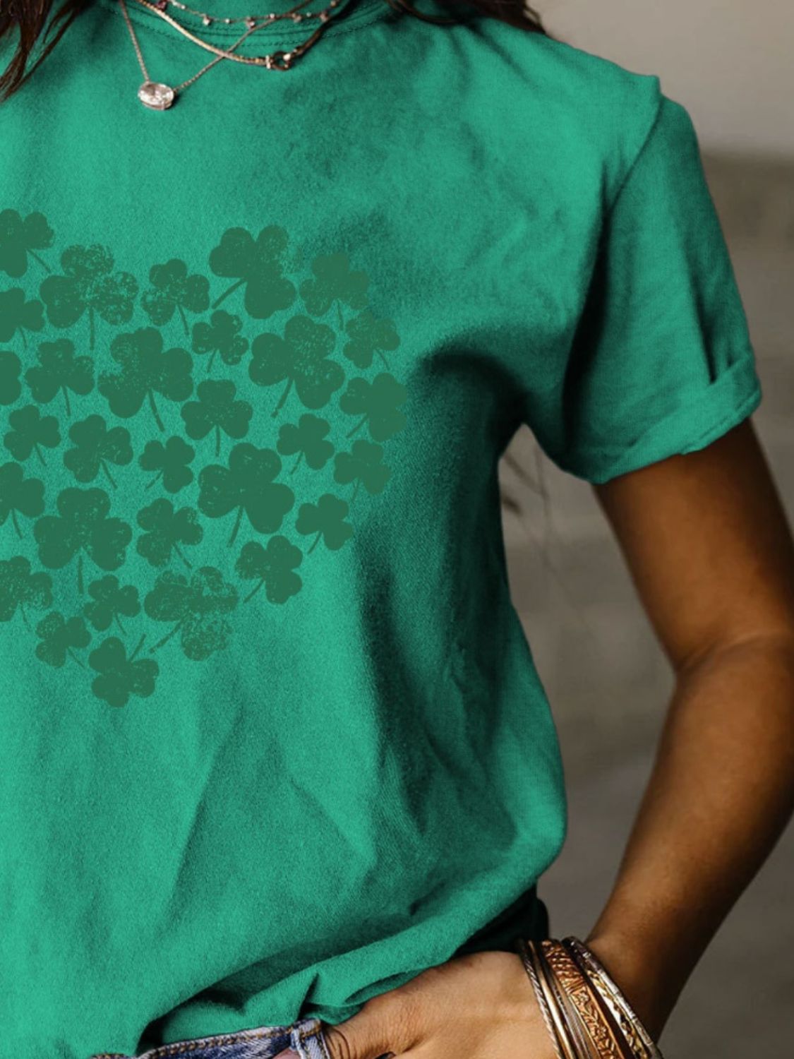 Full Size Lucky Clover Round Neck Short Sleeve T-Shirt-Jewearrings