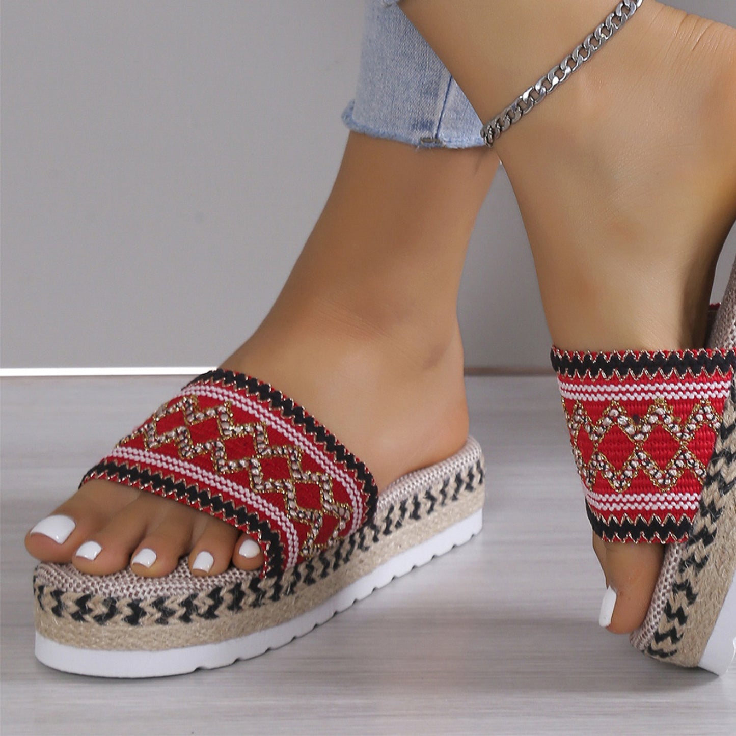 Geometric Weave Platform Sandals-Jewearrings