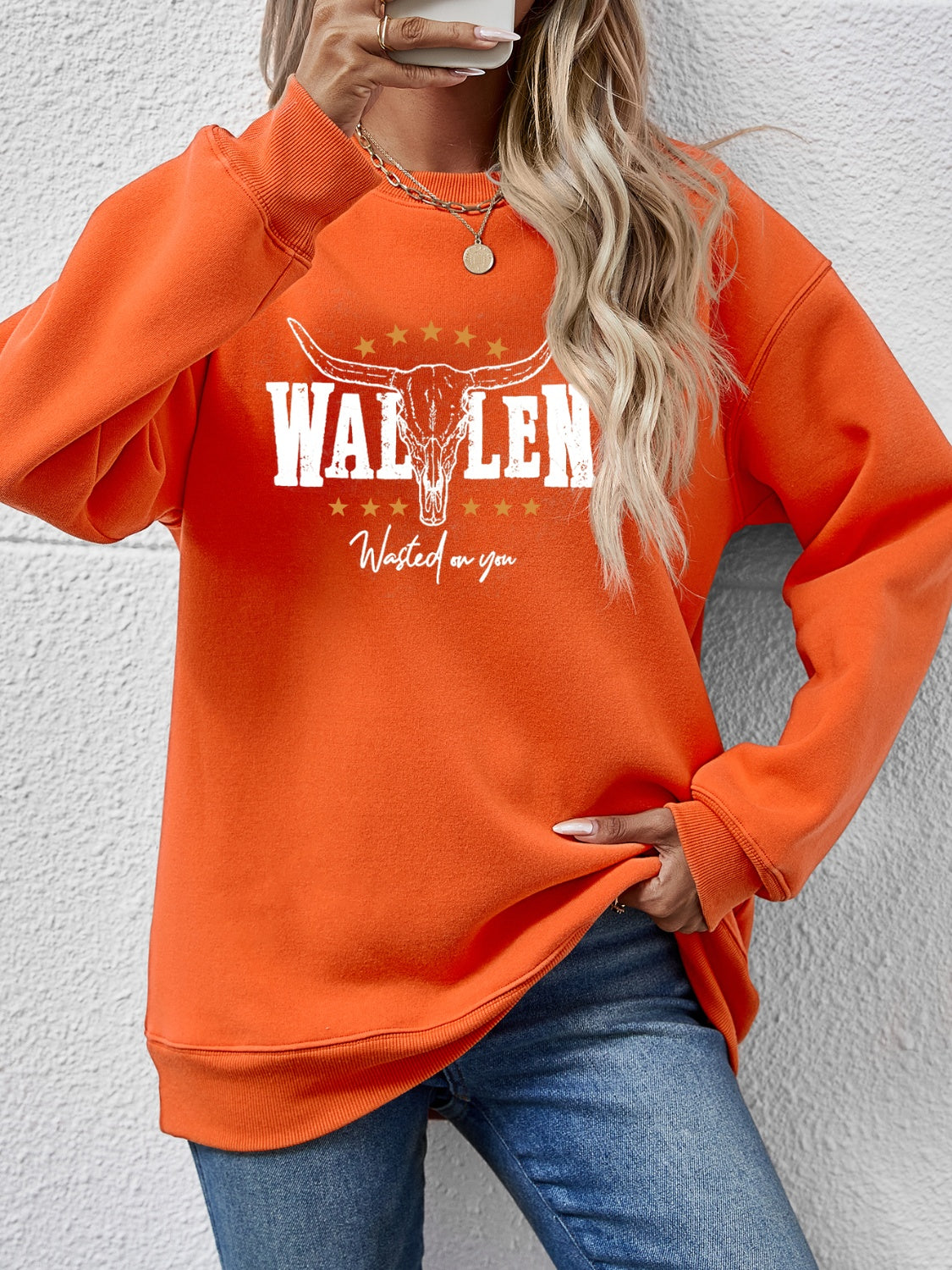 Graphic Round Neck Dropped Shoulder Sweatshirt-Jewearrings