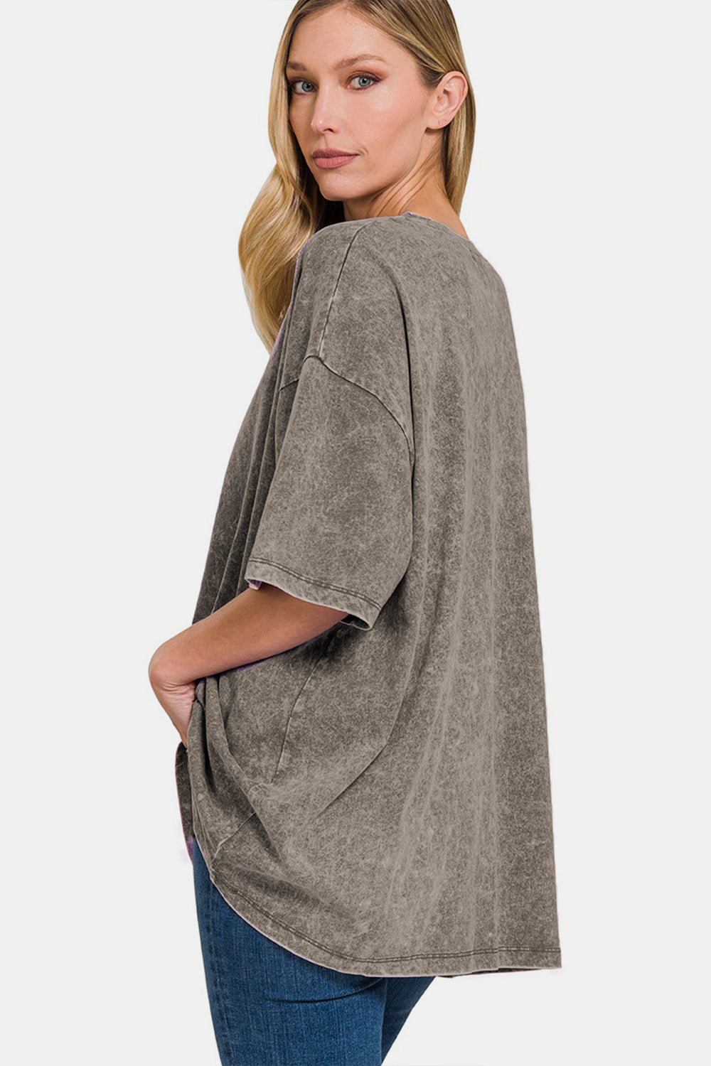 Zenana Washed Round Neck Drop Shoulder Oversized T-Shirt-Jewearrings