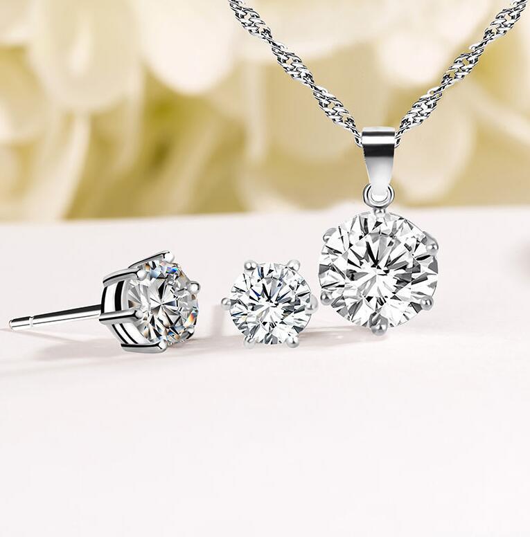 Women's Rhinestone Zircon Stud Earrings Necklace Set-Jewearrings