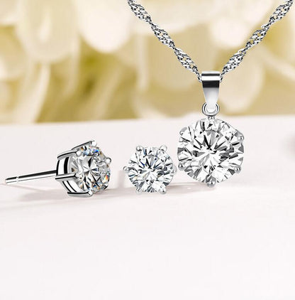 Women's Rhinestone Zircon Stud Earrings Necklace Set-Jewearrings