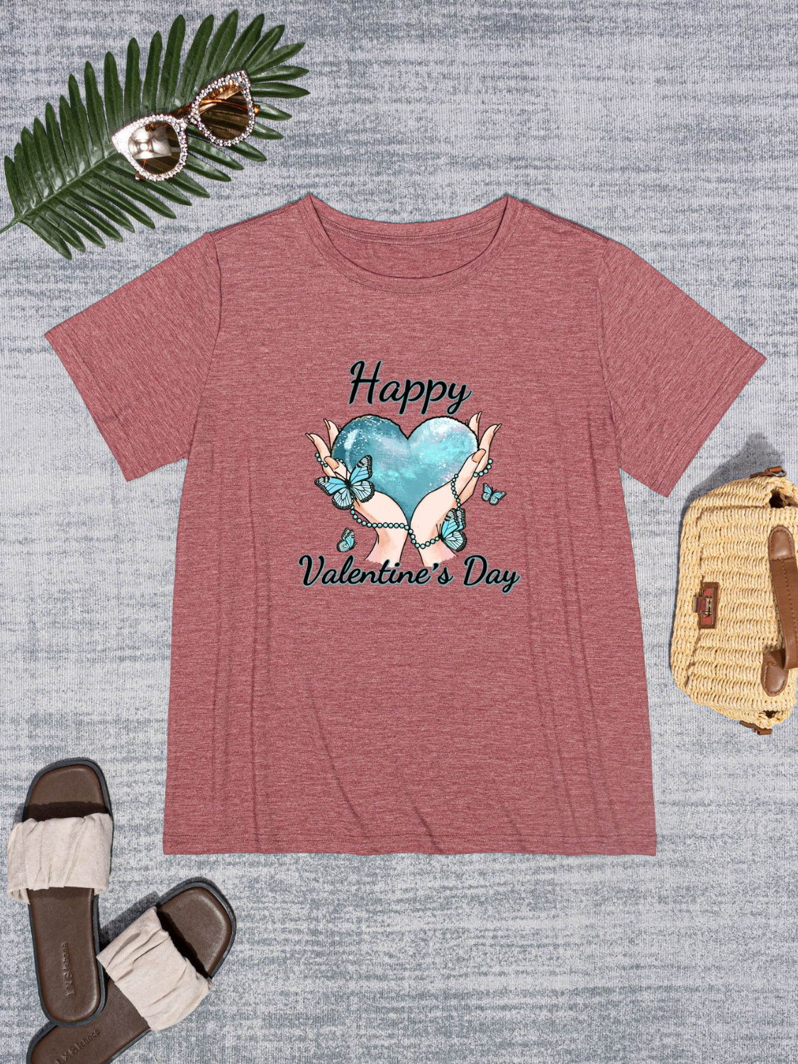 HAPPY VALENTINE'S DAY Round Neck Short Sleeve T-Shirt-Jewearrings