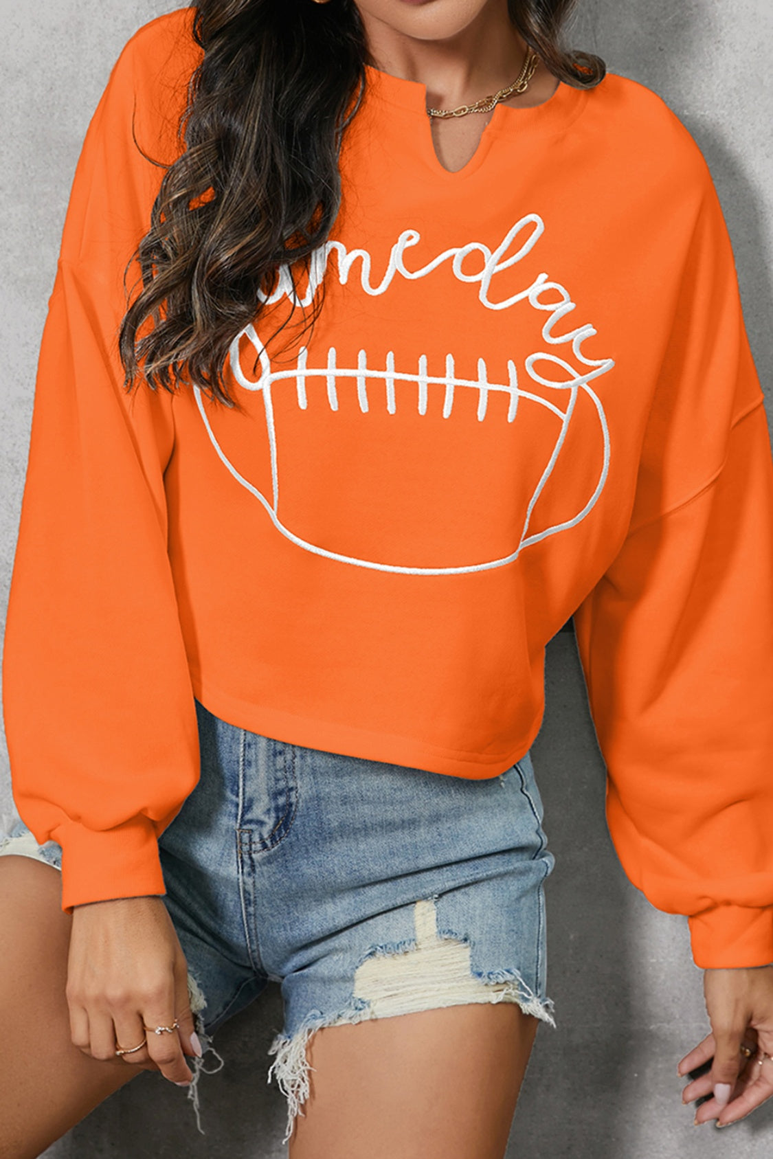 GAME DAY Ball Graphic Notched Sweatshirt-Jewearrings