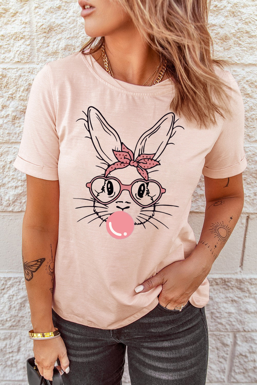 Rabbit Graphic Easter Tee Shirt-Jewearrings