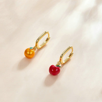 Sterling Silver Single Stud Earrings Oil Drop Orange-Jewearrings