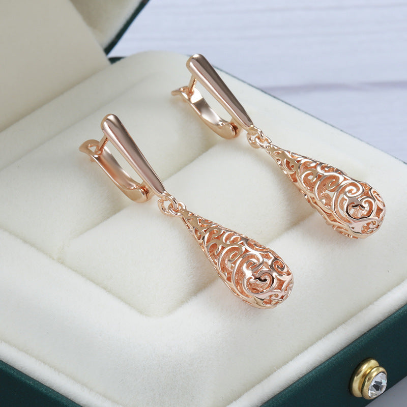 Water Drop Hollow Pattern Earrings Female S Internet-famous And Vintage Rose Gold-Jewearrings