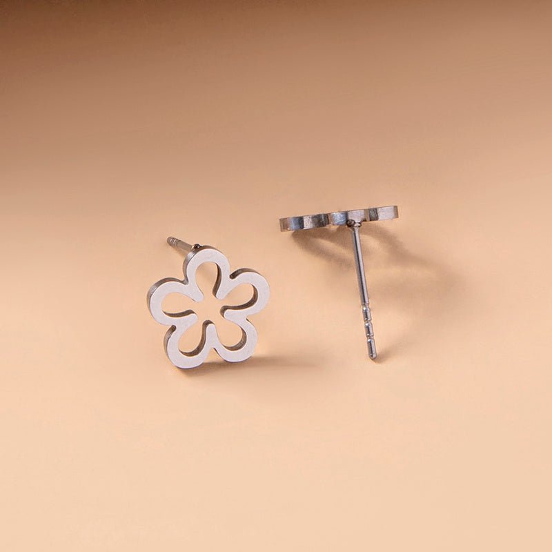 Dainty Silver Flower Stud Earrings Fashion Stainless Steel Hollow Daisy Earrings For Women Girls Jewelry Gifts-Jewearrings