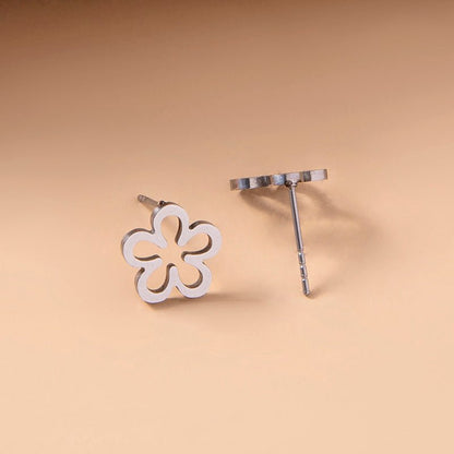 Dainty Silver Flower Stud Earrings Fashion Stainless Steel Hollow Daisy Earrings For Women Girls Jewelry Gifts-Jewearrings