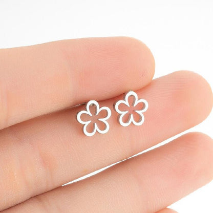 Dainty Silver Flower Stud Earrings Fashion Stainless Steel Hollow Daisy Earrings For Women Girls Jewelry Gifts-Jewearrings