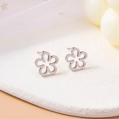 Dainty Silver Flower Stud Earrings Fashion Stainless Steel Hollow Daisy Earrings For Women Girls Jewelry Gifts-Jewearrings