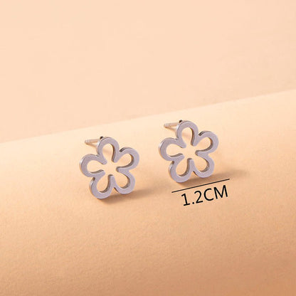 Dainty Silver Flower Stud Earrings Fashion Stainless Steel Hollow Daisy Earrings For Women Girls Jewelry Gifts-Jewearrings