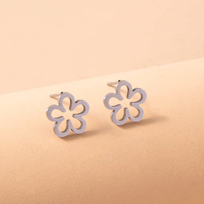 Dainty Silver Flower Stud Earrings Fashion Stainless Steel Hollow Daisy Earrings For Women Girls Jewelry Gifts-Jewearrings