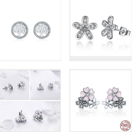 Daisy flower s925 silver five-leaf flower Thai silver diamond stud earrings-Jewearrings