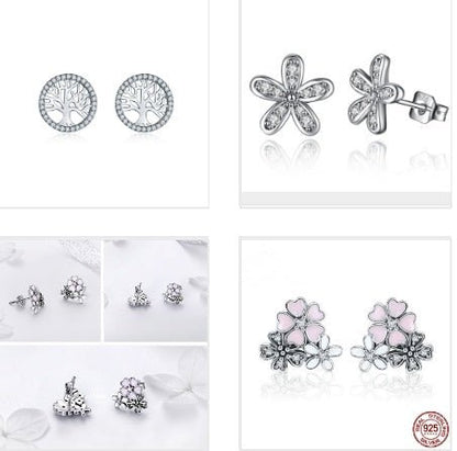 Daisy flower s925 silver five-leaf flower Thai silver diamond stud earrings-Jewearrings