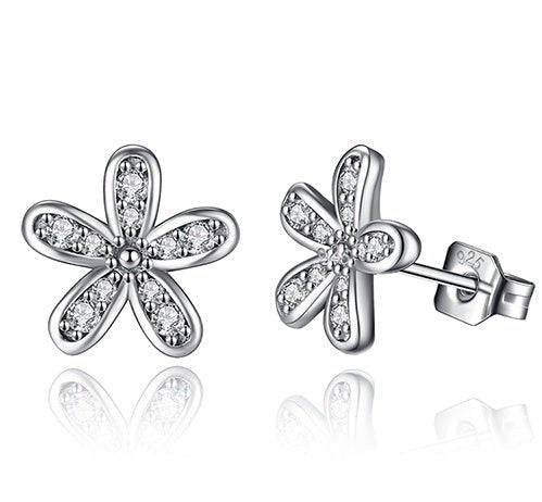 Daisy flower s925 silver five-leaf flower Thai silver diamond stud earrings-Jewearrings