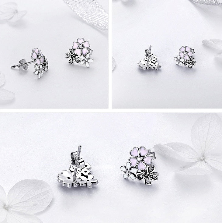 Daisy flower s925 silver five-leaf flower Thai silver diamond stud earrings-Jewearrings