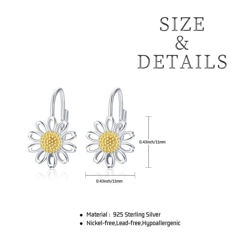 Daisy Leverback Hoop Earrings in White Gold Plated Sterling Silver-Jewearrings