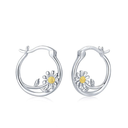 Daisy Small Huggie Hoop Earrings In Sterling Silver-Jewearrings