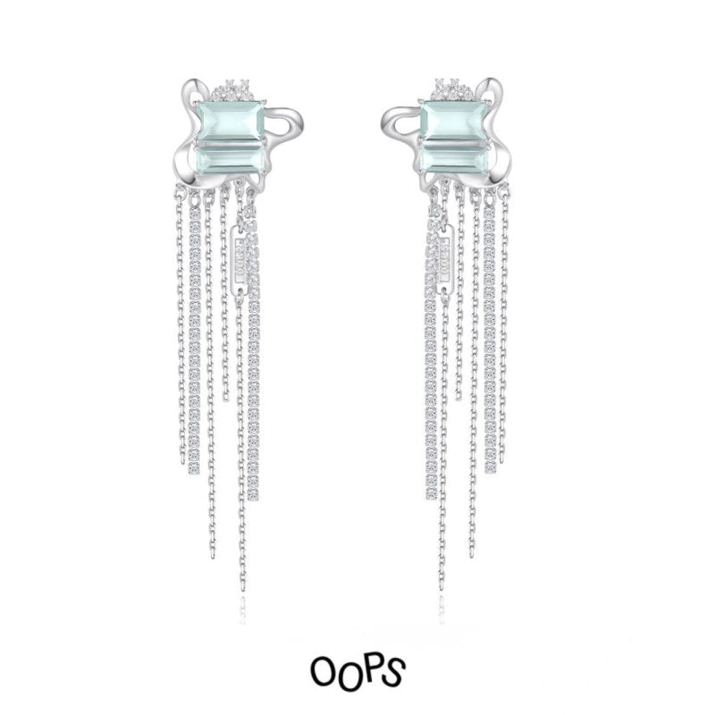 Daydream Series Mint Green Geometric Diamond Tassel Stud Earrings-Jewearrings