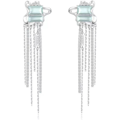 Daydream Series Mint Green Geometric Diamond Tassel Stud Earrings-Jewearrings