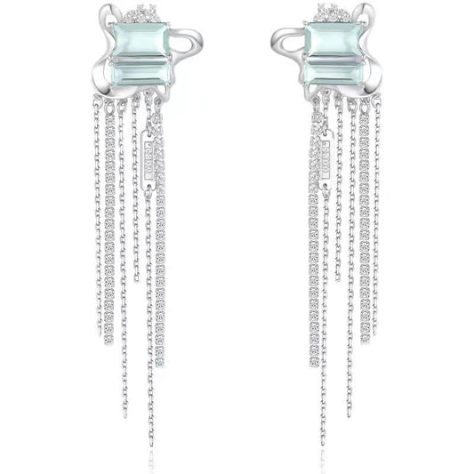 Daydream Series Mint Green Geometric Diamond Tassel Stud Earrings-Jewearrings