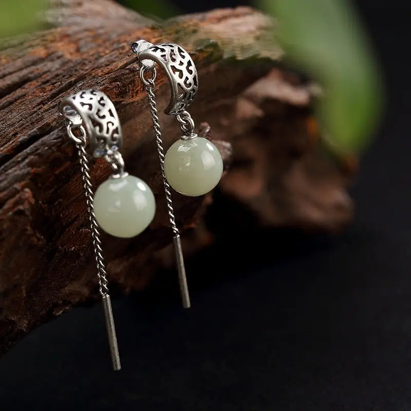 Dazzle with Disco Ball Earrings - Sterling Silver & White Jade Studs-Jewearrings