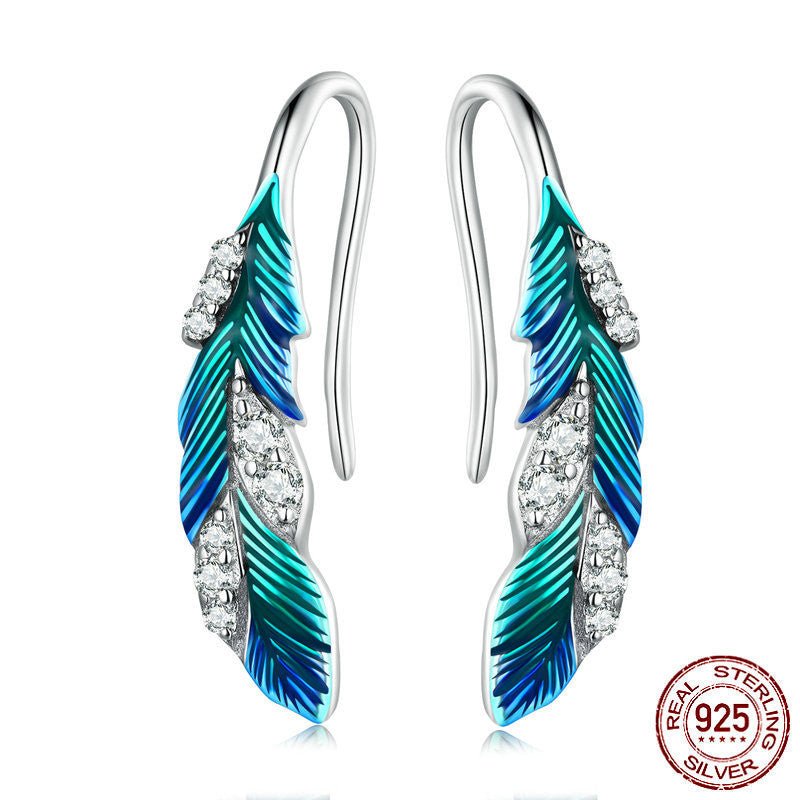 Dazzling Blue Feather Earrings Ring Jewelry Set-Jewearrings