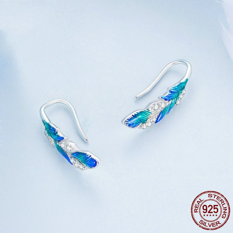 Dazzling Blue Feather Earrings Ring Jewelry Set-Jewearrings