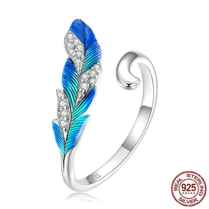 Dazzling Blue Feather Earrings Ring Jewelry Set-Jewearrings