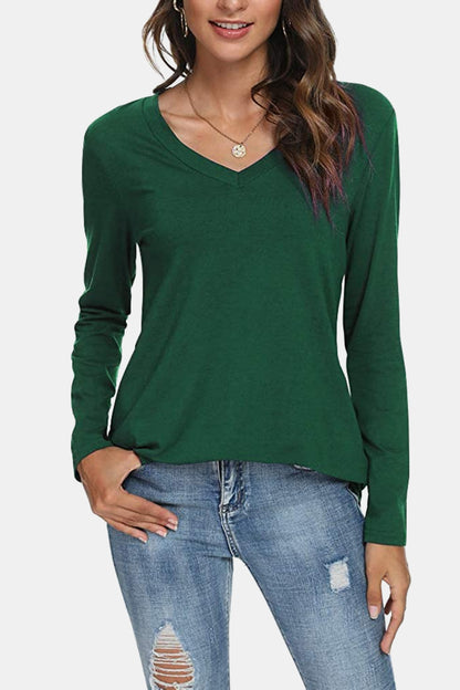 V-Neck Long Sleeve T-Shirt-Jewearrings